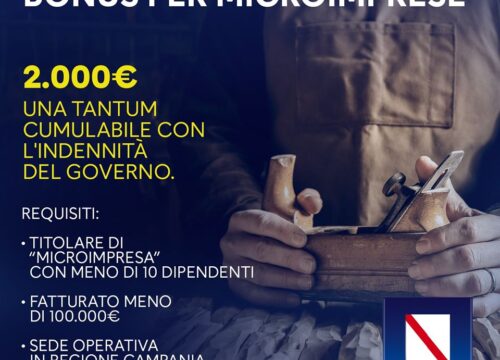 Online il bando della Regione Campania per i 2000 euro alle imprese